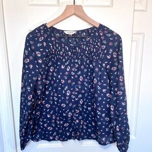 Lucky Brand Boho Long Sleeve Dark Navy Peasant Blouse Size Small